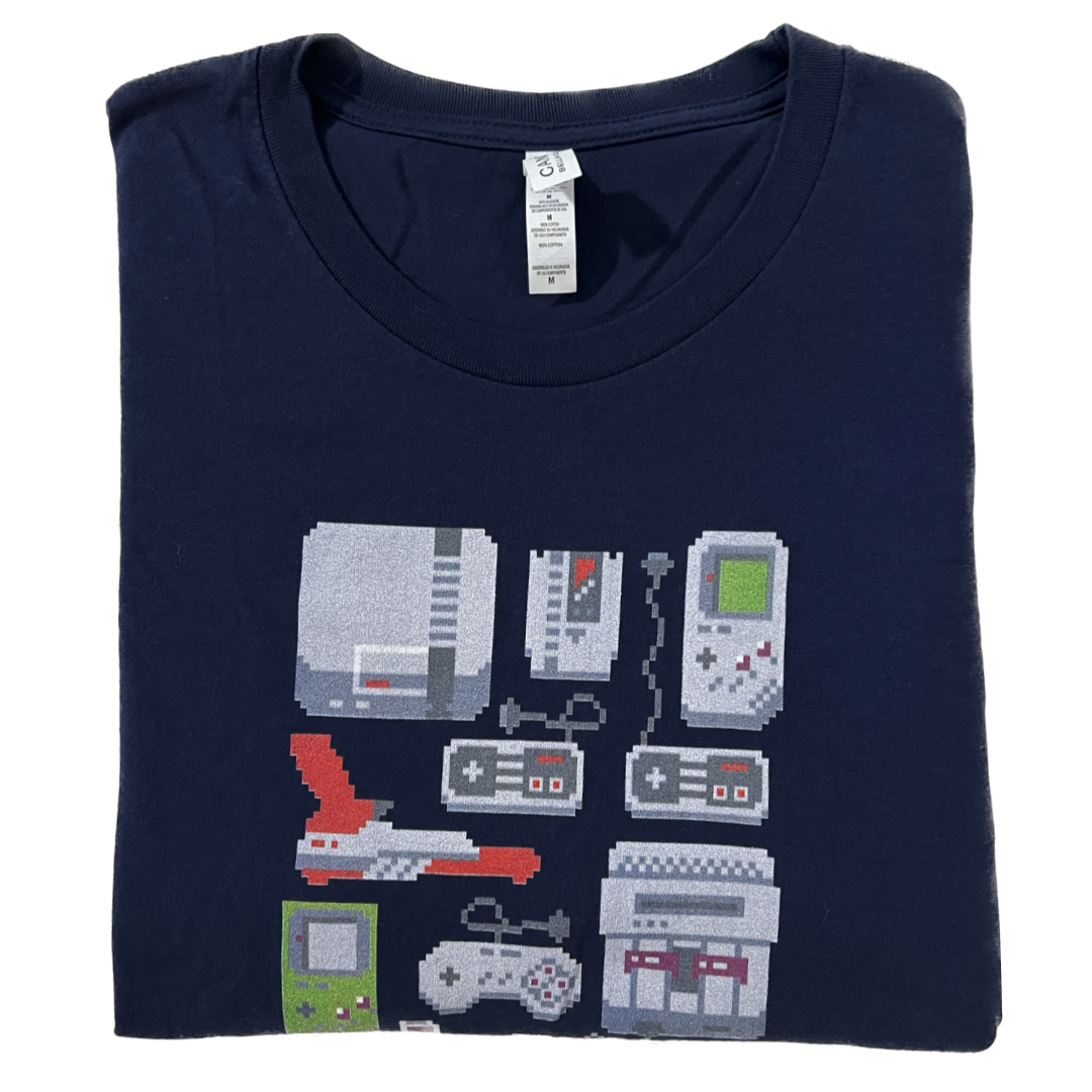 Classic NES Systems Pixelated Design Tee - Medium, Dark Blue