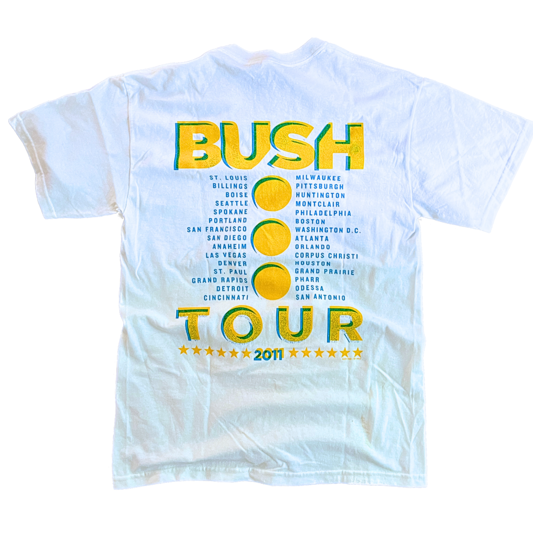 Bush 2011 Tour White T-Shirt - Adult Medium - Spiral & Band Graphic Front - Tour Locations Back - Authentic Rock Band Tee