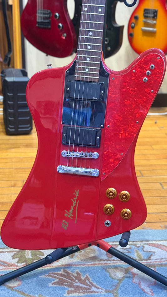 Modified Epiphone Firebird Electric Guitar – Red, Al Hendrix Signature — body detail