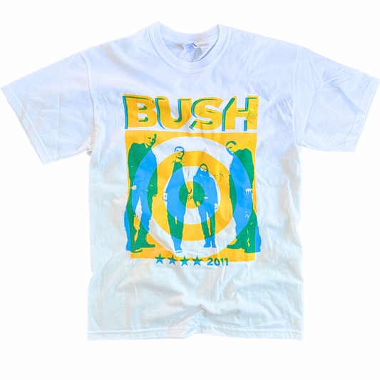 Bush 2011 Tour White T-Shirt - Adult Medium - Spiral & Band Graphic Front - Tour Locations Back - Authentic Rock Band Tee