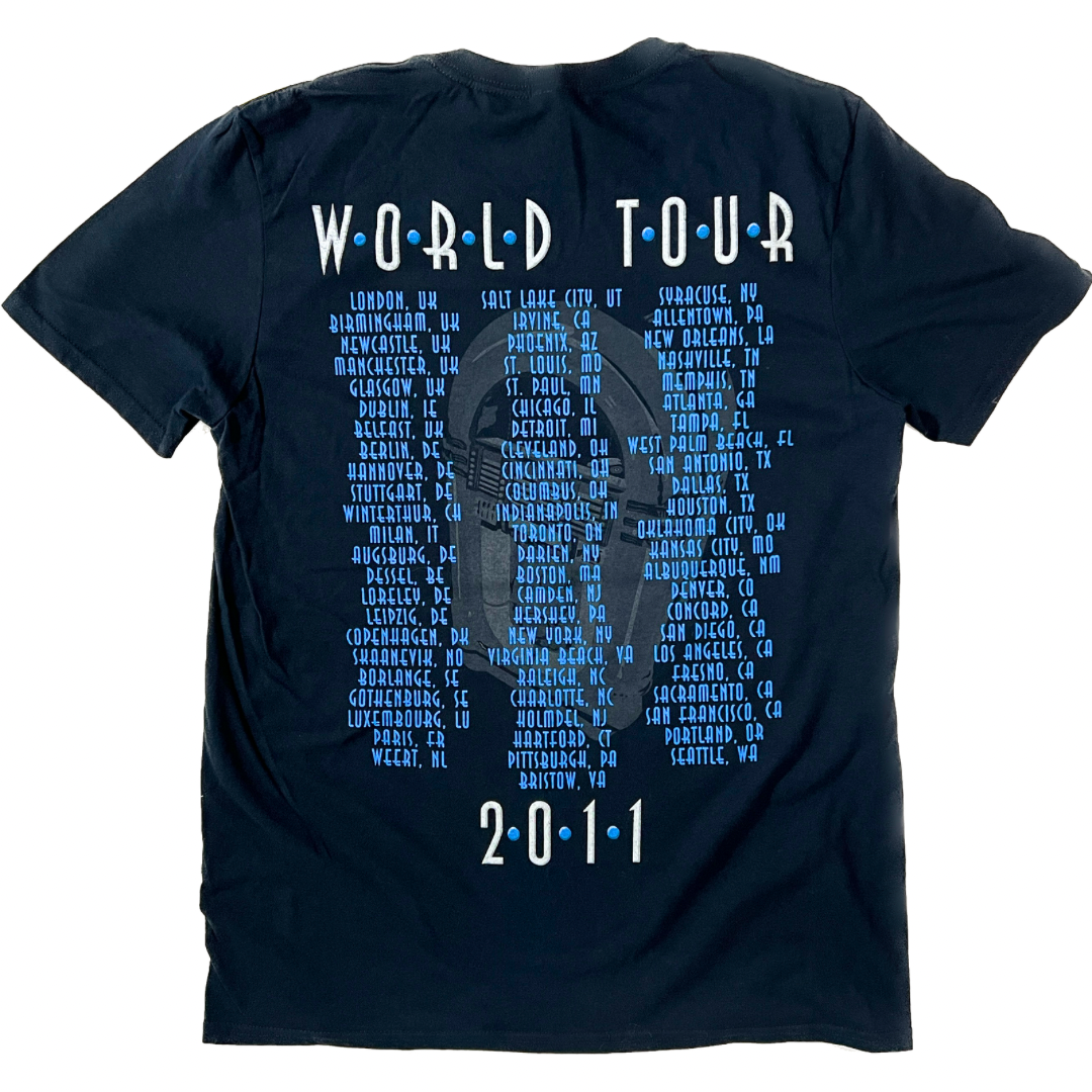 Foreigner 2011 Tour T-Shirt - Navy Adult Medium - Jukebox Graphic Front & Tour Locations Back - Vintage Rock Band Tee