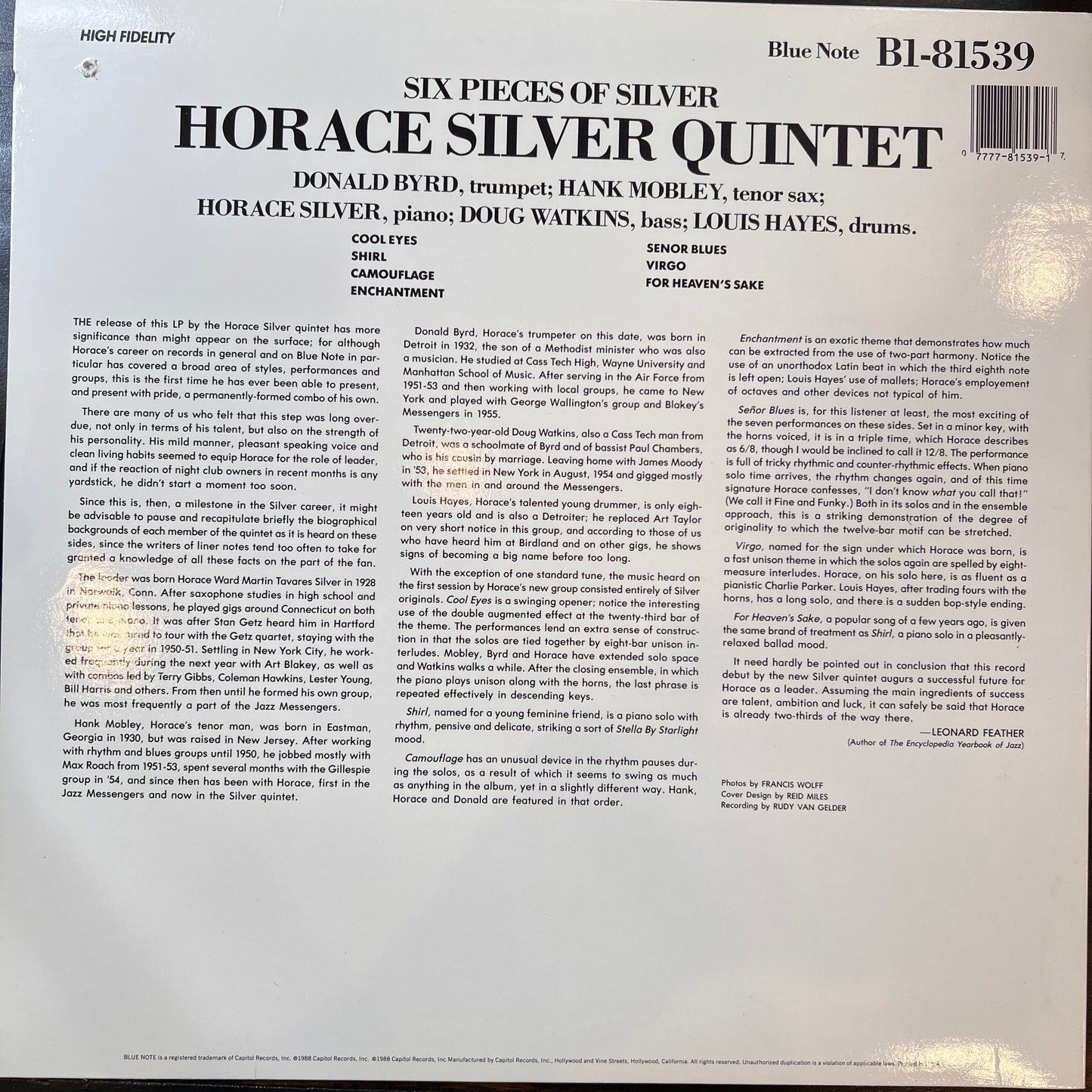 Horace Silver Quintet - 6 Pieces of Silver - Blue Note DMM