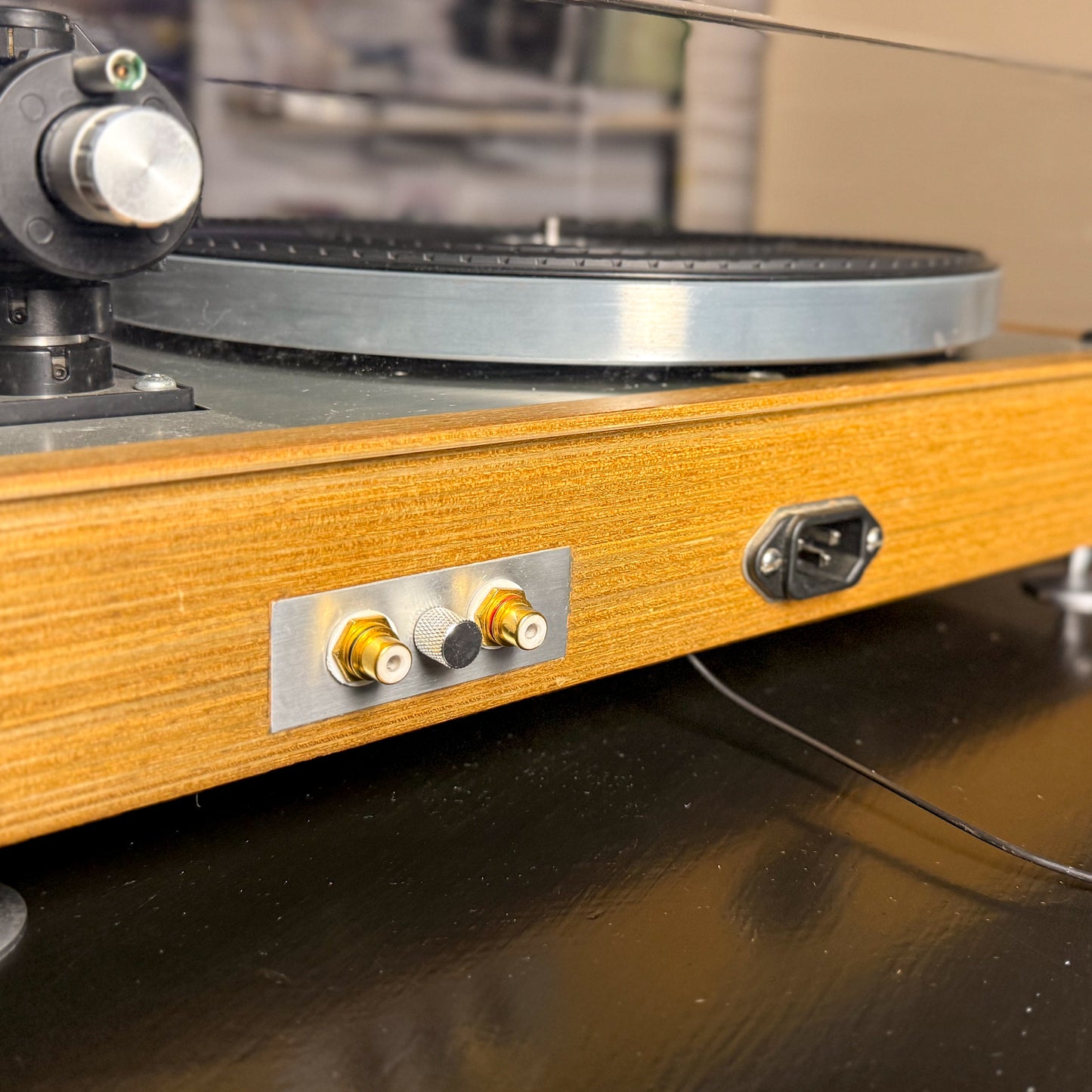 Upgraded RCA output jacks on restored Thorens TD-160 turntable