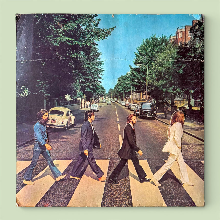 1969 Beatles Abbey Road original Apple Records promotional die-cut standee sheet full view all four figures George Harrison Paul McCartney Ringo Starr John Lennon 22.5x23 inches