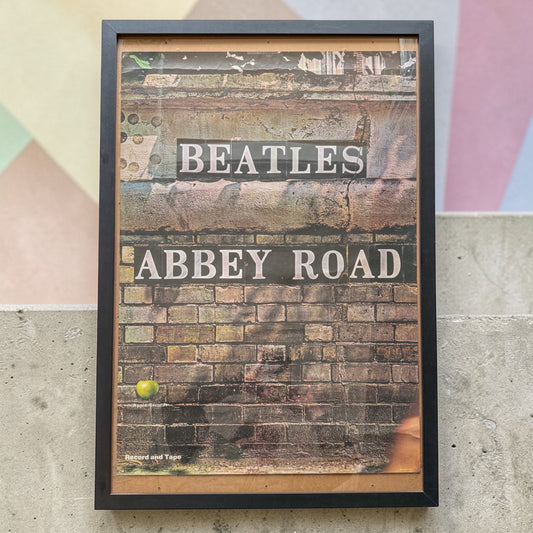 1969 Beatles Abbey Road promo poster Apple Records green apple logo Record and Tape text detail original US pressing Capitol Records Bethlehem PA provenance