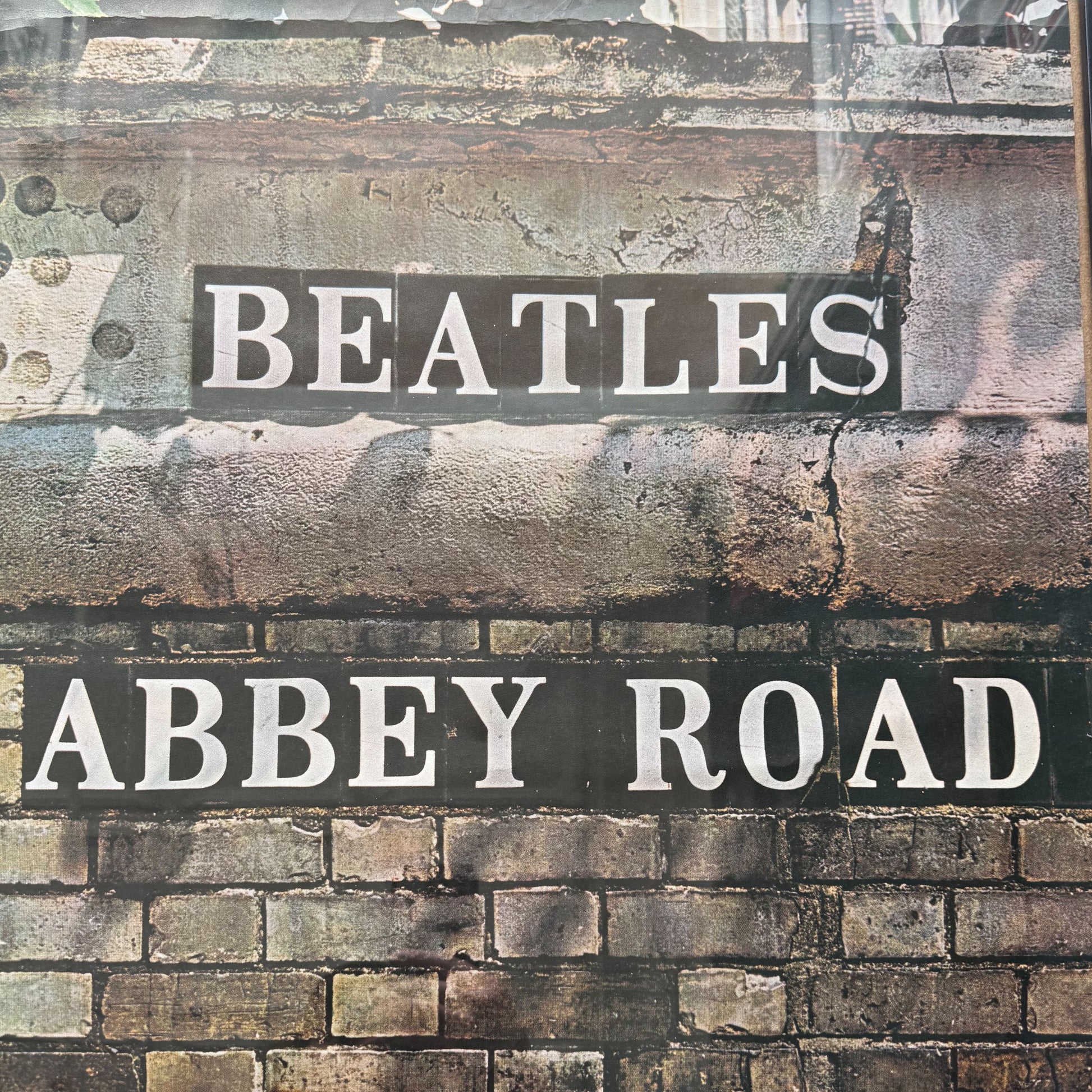 1969 Beatles Abbey Road promo poster Apple Records green apple logo Record and Tape text detail original US pressing Capitol Records Bethlehem PA provenance