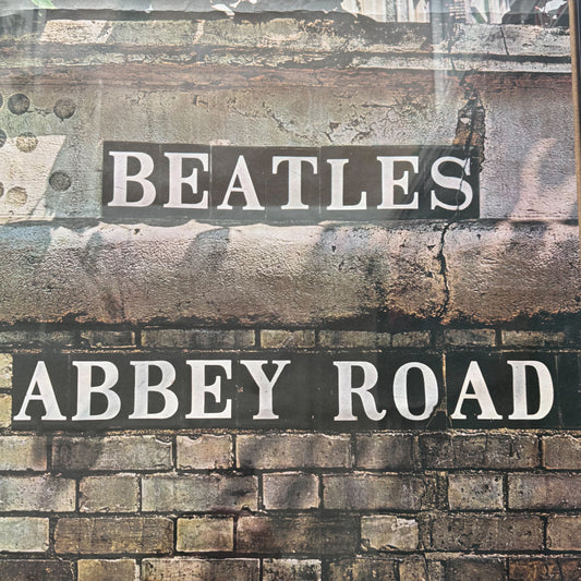 1969 Beatles Abbey Road promo poster Apple Records green apple logo Record and Tape text detail original US pressing Capitol Records Bethlehem PA provenance