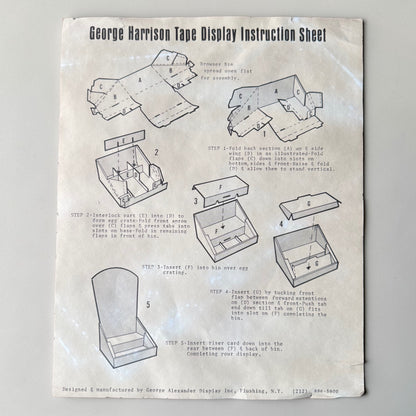 1971 George Harrison Tape Display Instruction Sheet original George Alexander Display Inc Flushing New York complete five step assembly guide never used mint condition