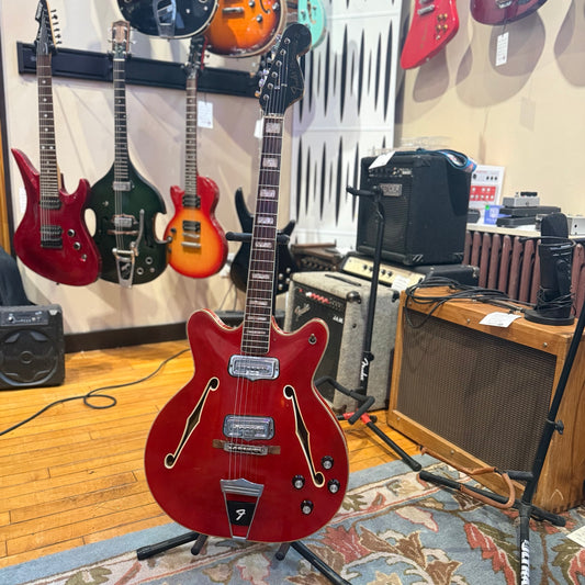 Vintage Fender Coronado II in cherry red, full front view at Vinyl Vogue