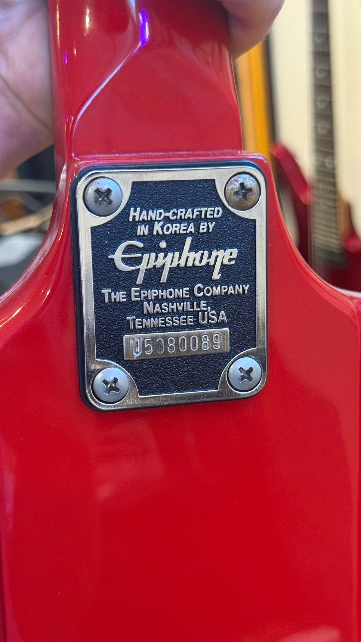 Modified Epiphone Firebird Electric Guitar – Red, Al Hendrix Signature — identification detail
