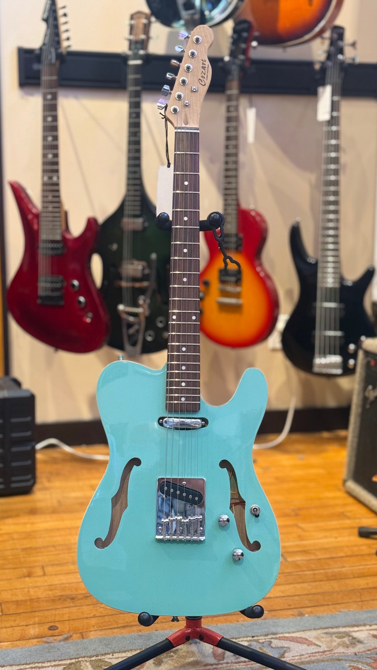 Cozart Thinline-Style Electric Guitar – Seafoam Blue-Green — full front