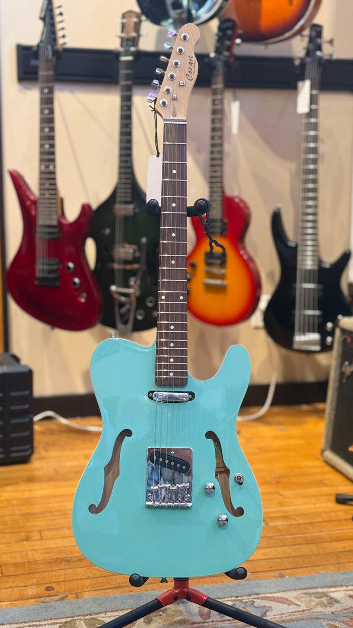 Cozart Thinline-Style Electric Guitar – Seafoam Blue-Green — full front
