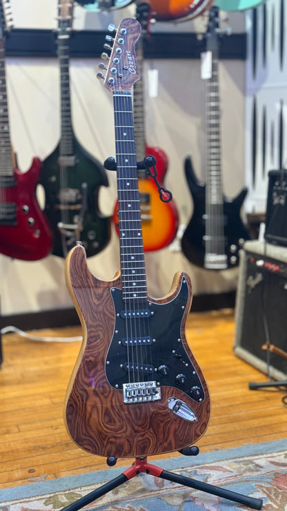 Cozart S-Style Electric Guitar – Brown Woodgrain — full front